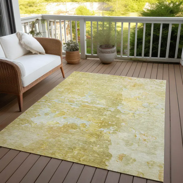 9' X 12' Gold Abstract Washable Indoor Outdoor Area Rug