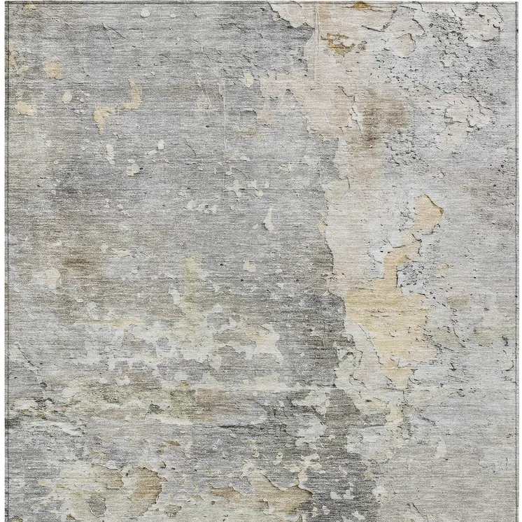 3' X 5' Gray Abstract Washable Indoor Outdoor Area Rug