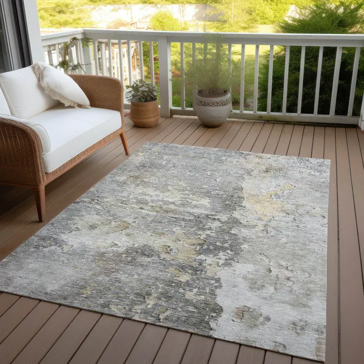 3' X 5' Gray Abstract Washable Indoor Outdoor Area Rug