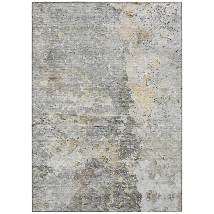 3' X 5' Gray Abstract Washable Indoor Outdoor Area Rug
