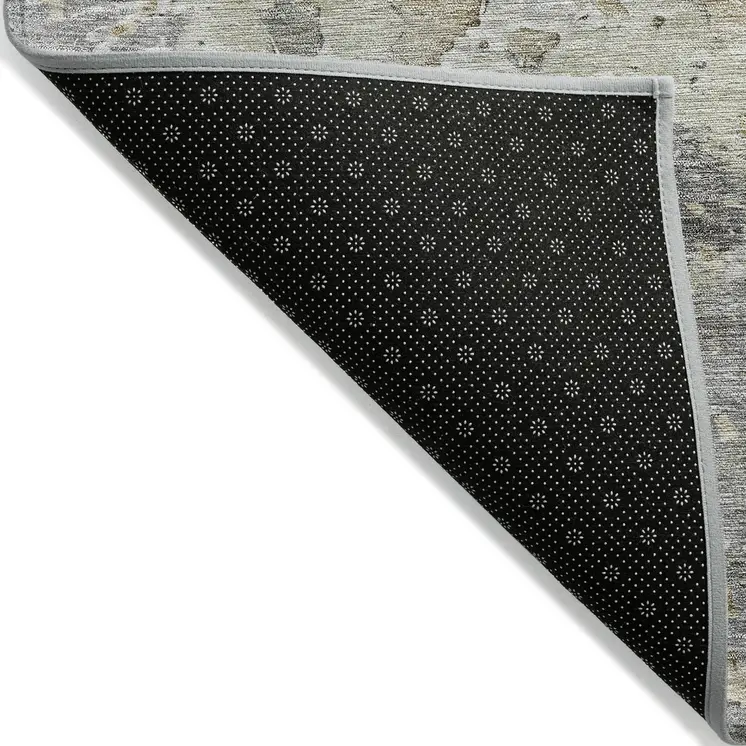 3' X 5' Gray Abstract Washable Indoor Outdoor Area Rug