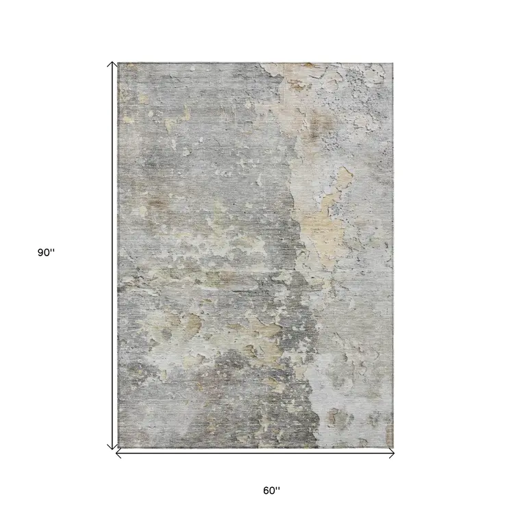 5' X 8' Gray Abstract Washable Indoor Outdoor Area Rug