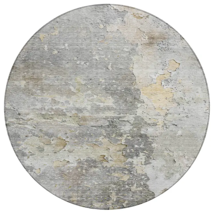 8' Gray Round Abstract Washable Indoor Outdoor Area Rug