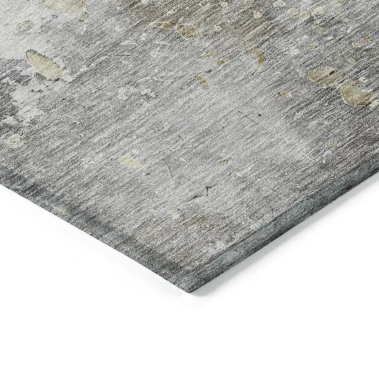 8' Gray Round Abstract Washable Indoor Outdoor Area Rug
