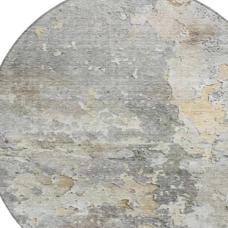 8' Gray Round Abstract Washable Indoor Outdoor Area Rug