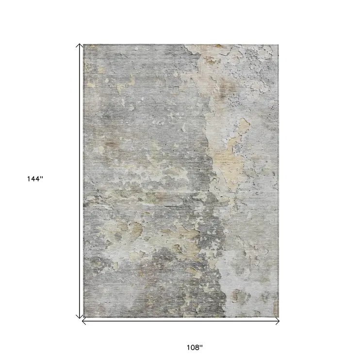 9' X 12' Gray Abstract Washable Indoor Outdoor Area Rug
