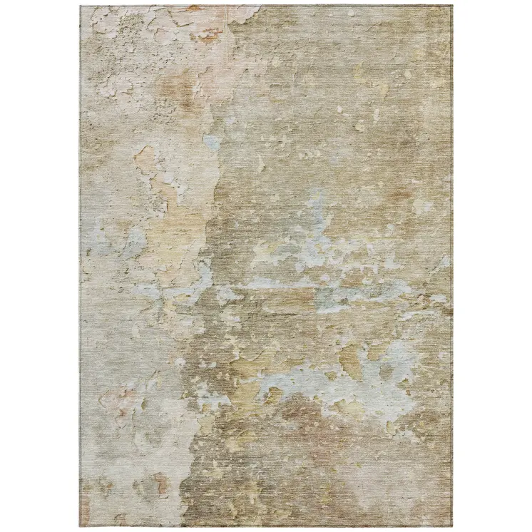 5' X 8' Khaki Abstract Washable Indoor Outdoor Area Rug