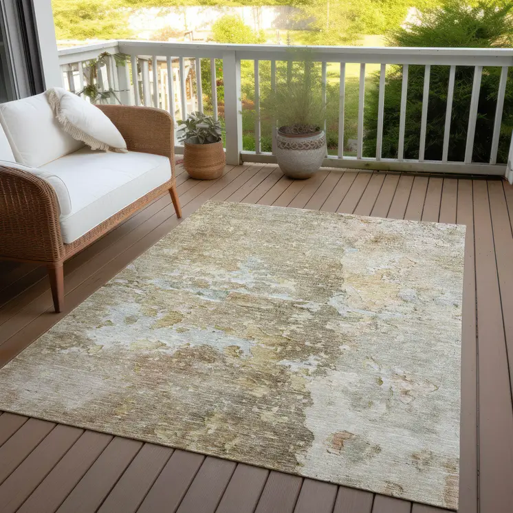 5' X 8' Khaki Abstract Washable Indoor Outdoor Area Rug