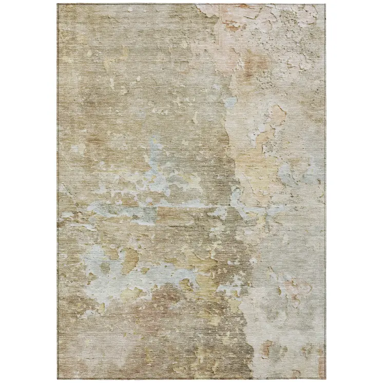 5' X 8' Khaki Abstract Washable Indoor Outdoor Area Rug