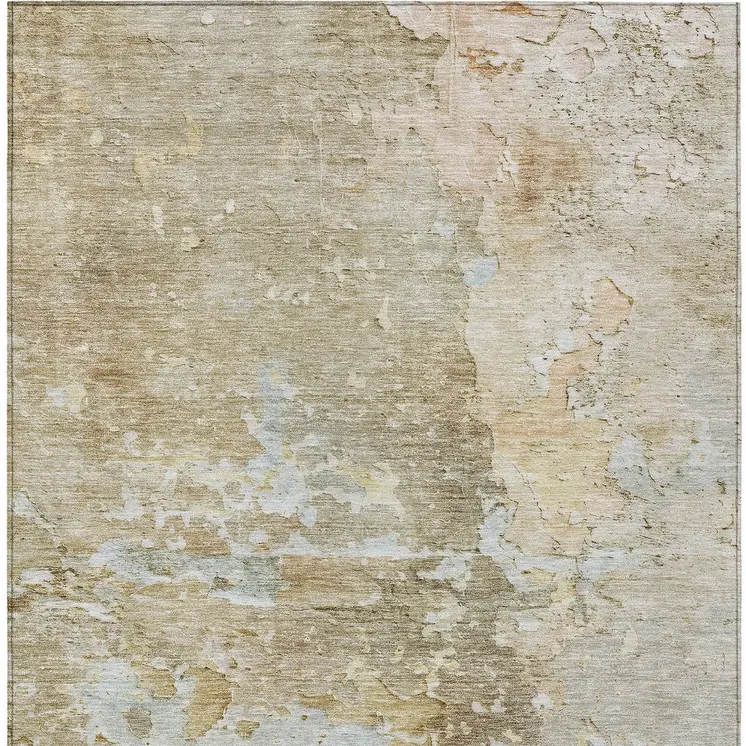 5' X 8' Khaki Abstract Washable Indoor Outdoor Area Rug