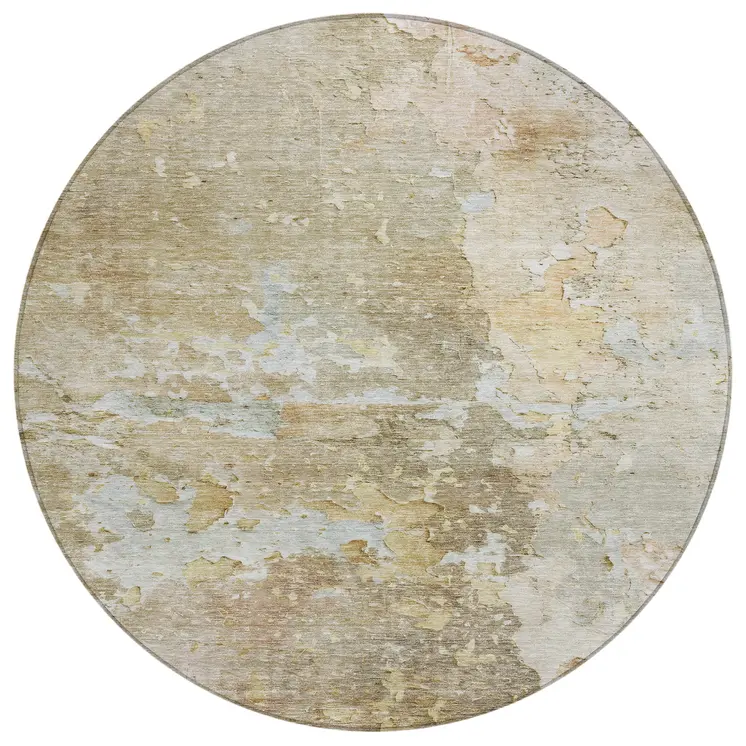 8' Khaki Round Abstract Washable Indoor Outdoor Area Rug