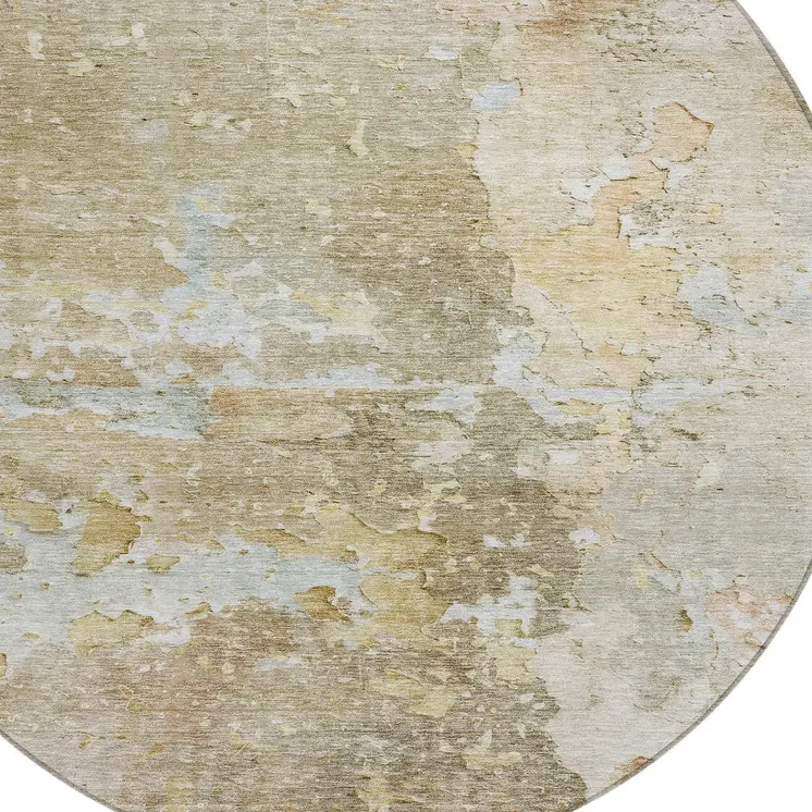 8' Khaki Round Abstract Washable Indoor Outdoor Area Rug