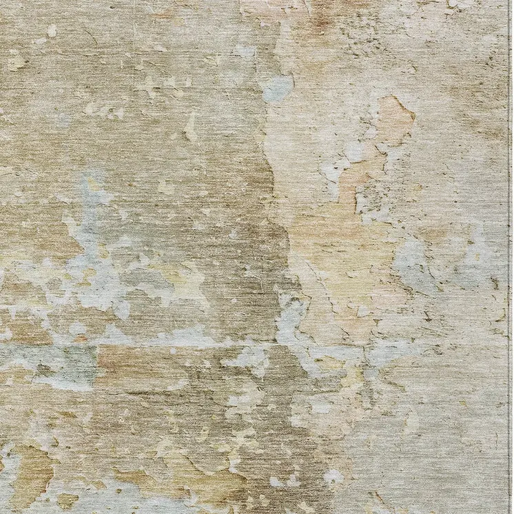 9' X 12' Khaki Abstract Washable Indoor Outdoor Area Rug