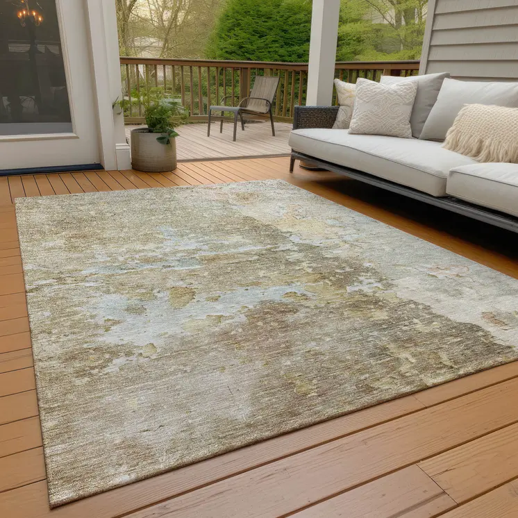 10' X 14' Khaki Abstract Washable Indoor Outdoor Area Rug
