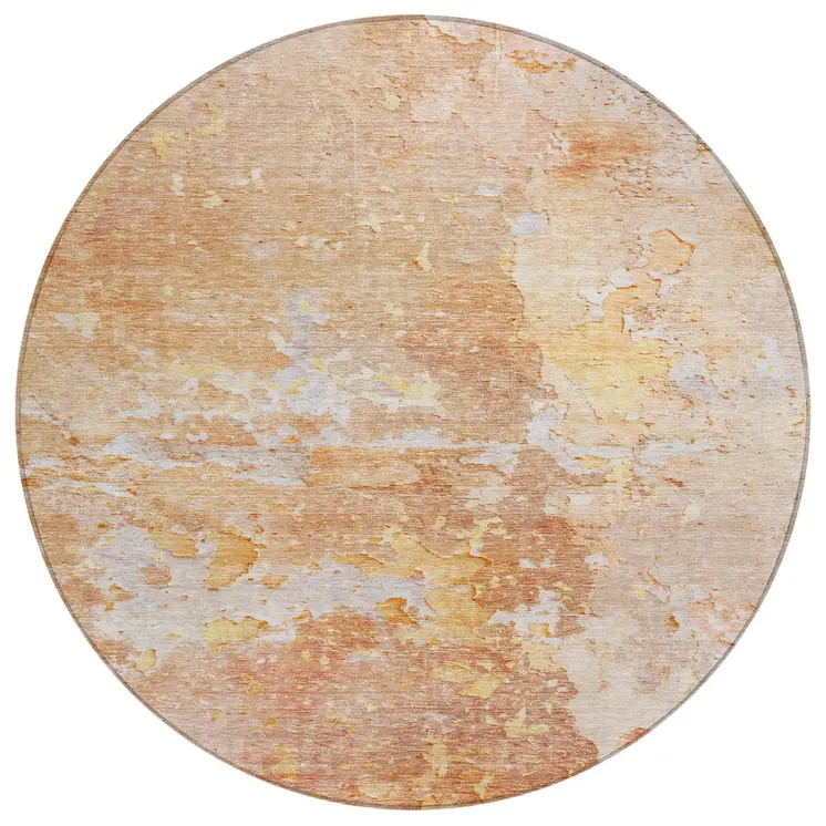 8' Salmon Round Abstract Washable Indoor Outdoor Area Rug