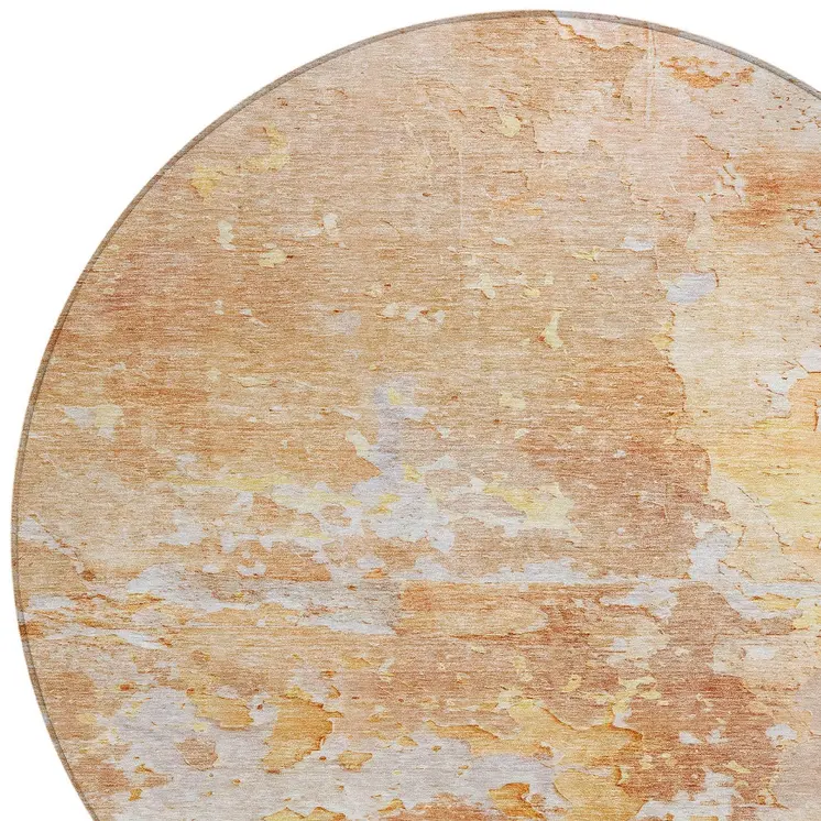 8' Salmon Round Abstract Washable Indoor Outdoor Area Rug
