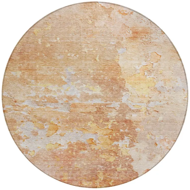 8' Salmon Round Abstract Washable Indoor Outdoor Area Rug
