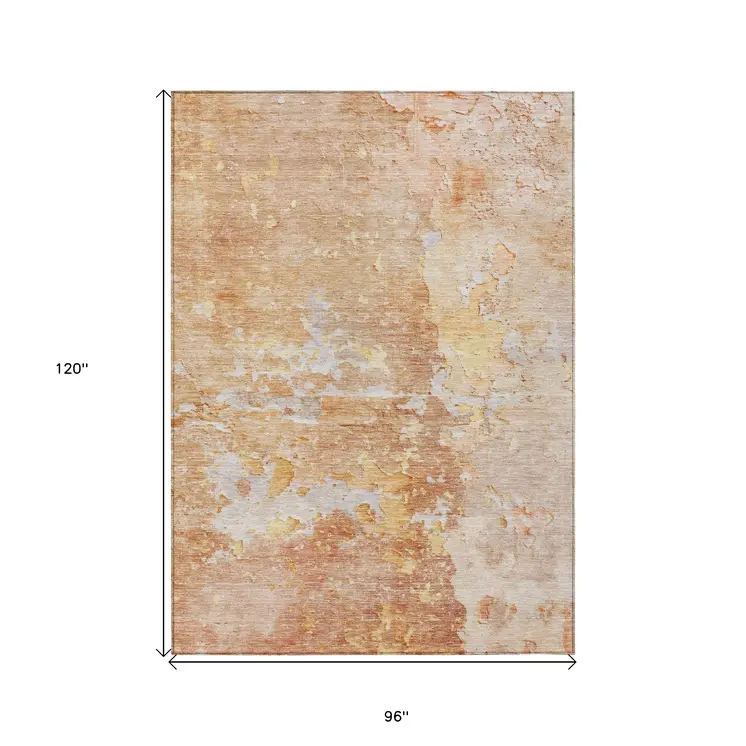 8' X 10' Salmon Abstract Washable Indoor Outdoor Area Rug