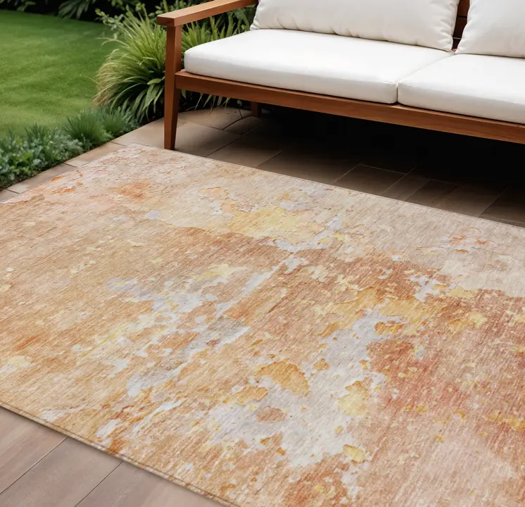 8' X 10' Salmon Abstract Washable Indoor Outdoor Area Rug