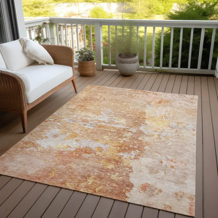 8' X 10' Salmon Abstract Washable Indoor Outdoor Area Rug