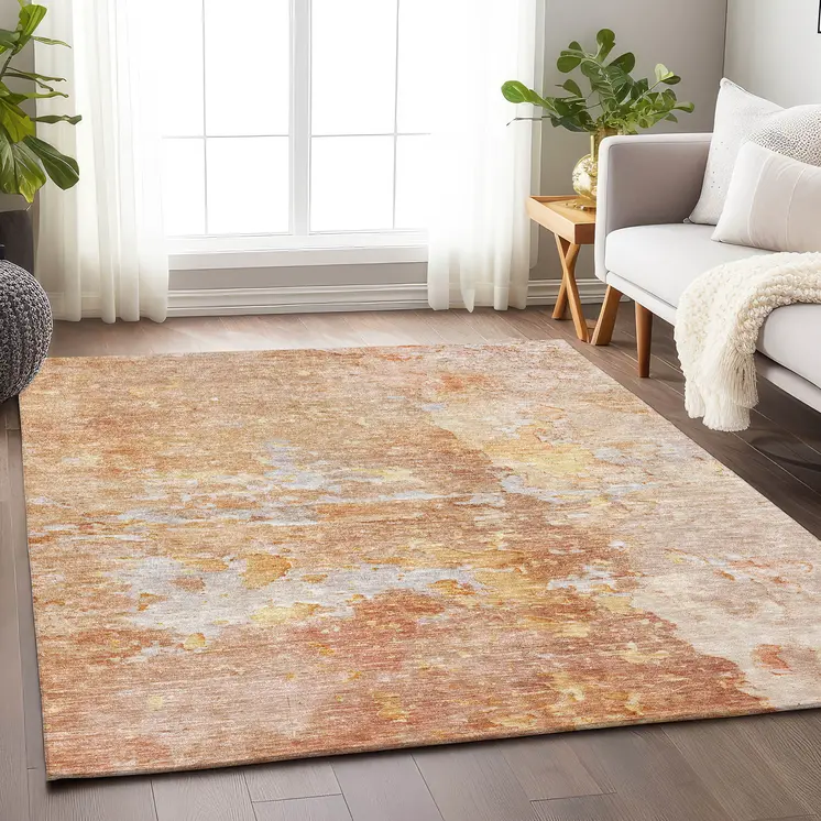 8' X 10' Salmon Abstract Washable Indoor Outdoor Area Rug