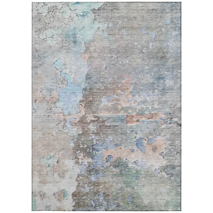 3' X 5' Taupe Abstract Washable Indoor Outdoor Area Rug