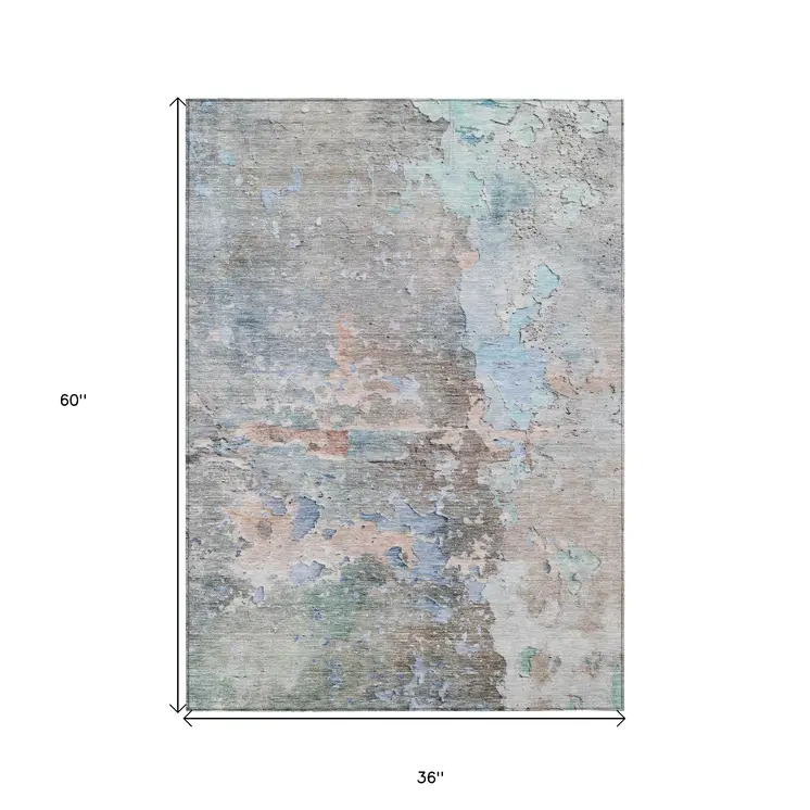 3' X 5' Taupe Abstract Washable Indoor Outdoor Area Rug