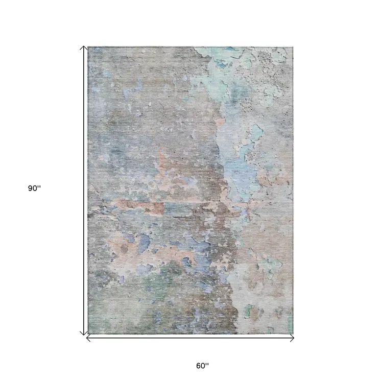 5' X 8' Taupe Abstract Washable Indoor Outdoor Area Rug