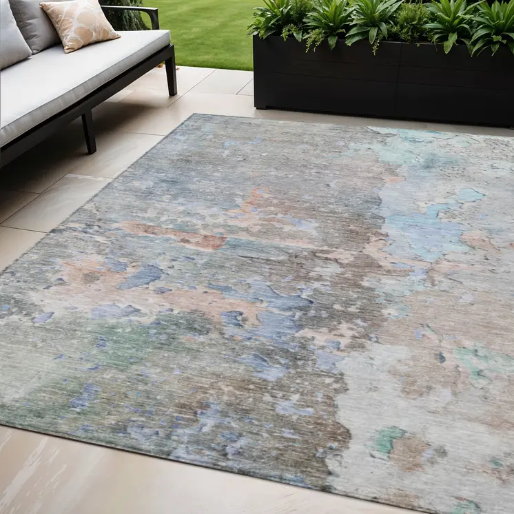 5' X 8' Taupe Abstract Washable Indoor Outdoor Area Rug
