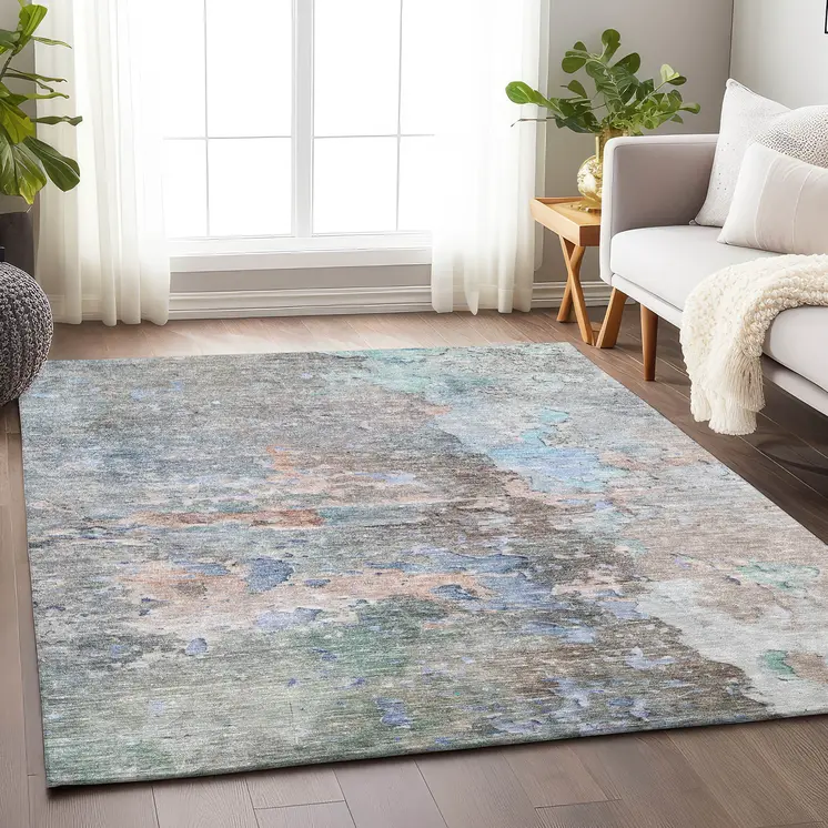 5' X 8' Taupe Abstract Washable Indoor Outdoor Area Rug