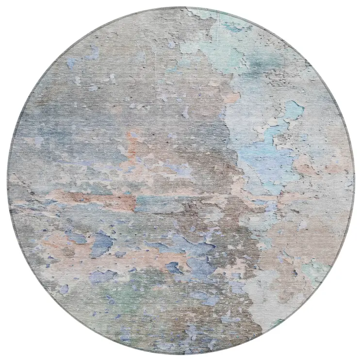 8' Taupe Round Abstract Washable Indoor Outdoor Area Rug