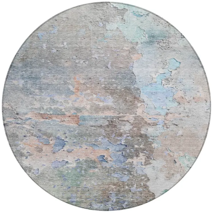 8' Taupe Round Abstract Washable Indoor Outdoor Area Rug
