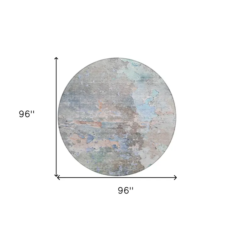 8' Taupe Round Abstract Washable Indoor Outdoor Area Rug