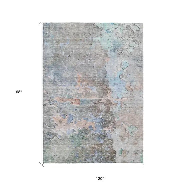 10' X 14' Taupe Abstract Washable Indoor Outdoor Area Rug
