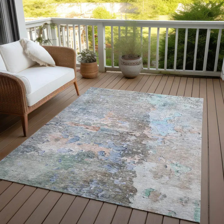 10' X 14' Taupe Abstract Washable Indoor Outdoor Area Rug