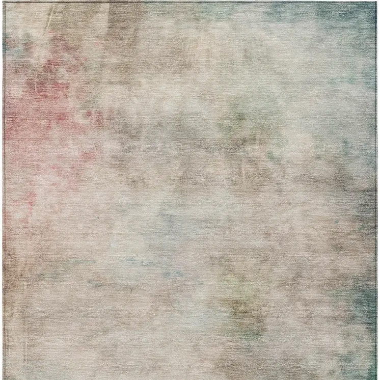3' X 5' Taupe Abstract Washable Indoor Outdoor Area Rug