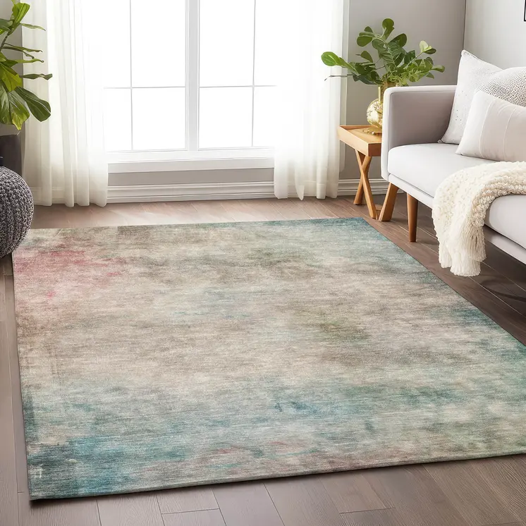5' X 8' Taupe Abstract Washable Indoor Outdoor Area Rug