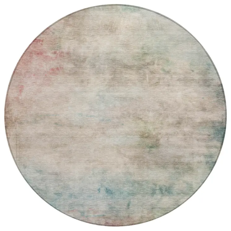 8' Taupe Round Abstract Washable Indoor Outdoor Area Rug