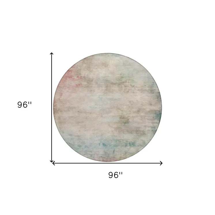 8' Taupe Round Abstract Washable Indoor Outdoor Area Rug