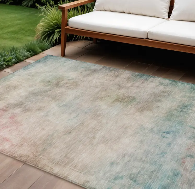9' X 12' Taupe Abstract Washable Indoor Outdoor Area Rug