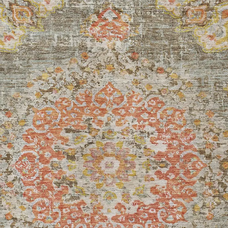 5' X 8' Brown Floral Medallion Washable Indoor Outdoor Area Rug