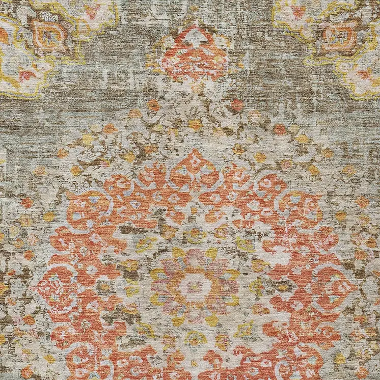8' X 10' Brown Floral Medallion Washable Indoor Outdoor Area Rug