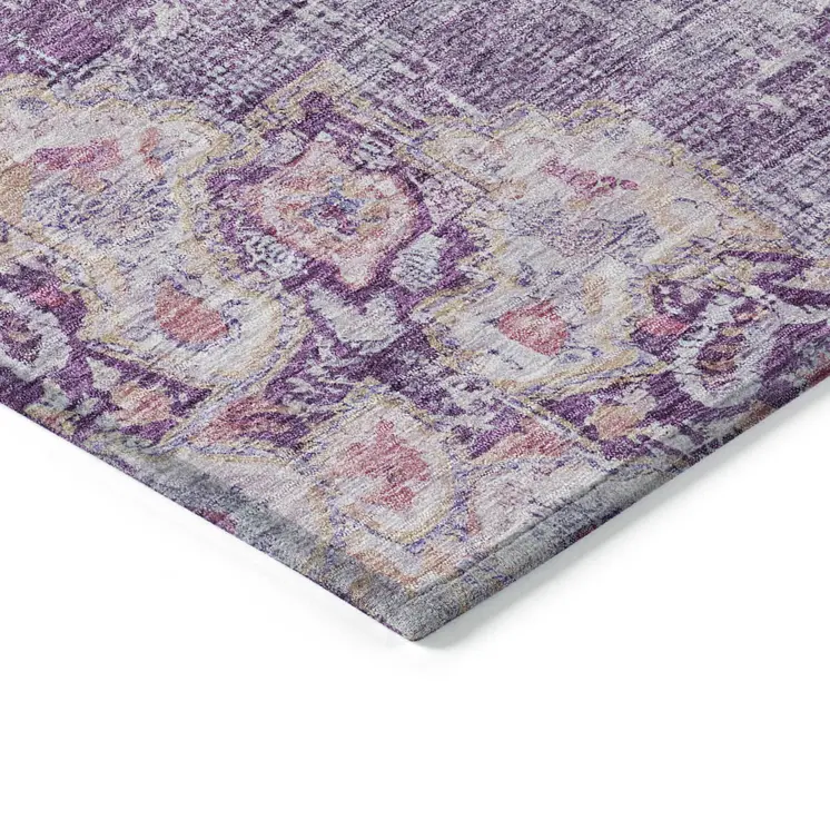 3' X 5' Purple Floral Medallion Washable Indoor Outdoor Area Rug