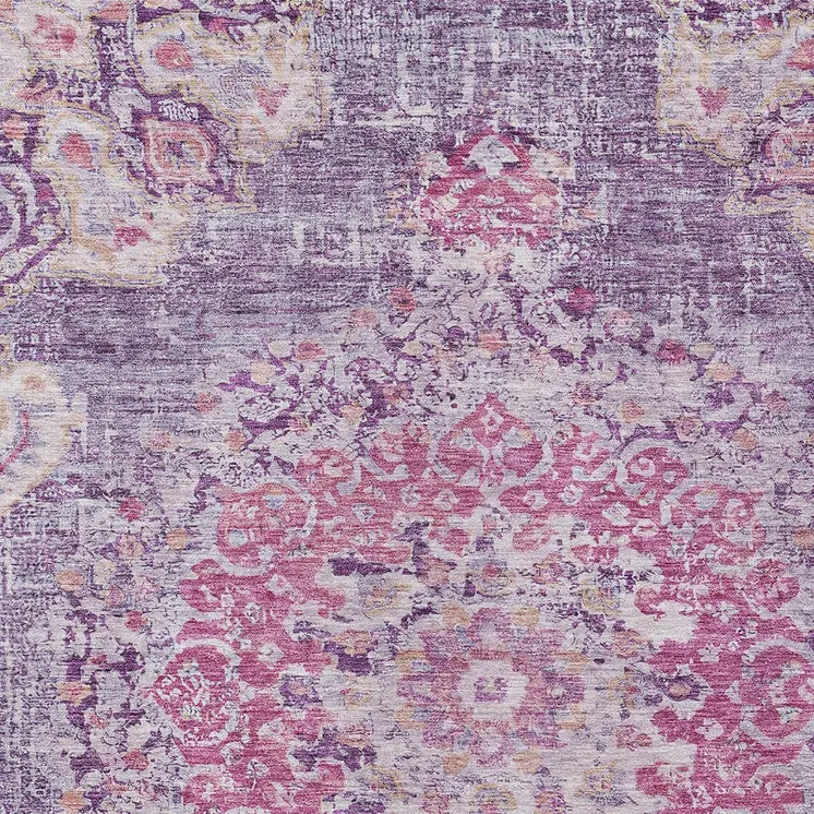 3' X 5' Purple Floral Medallion Washable Indoor Outdoor Area Rug