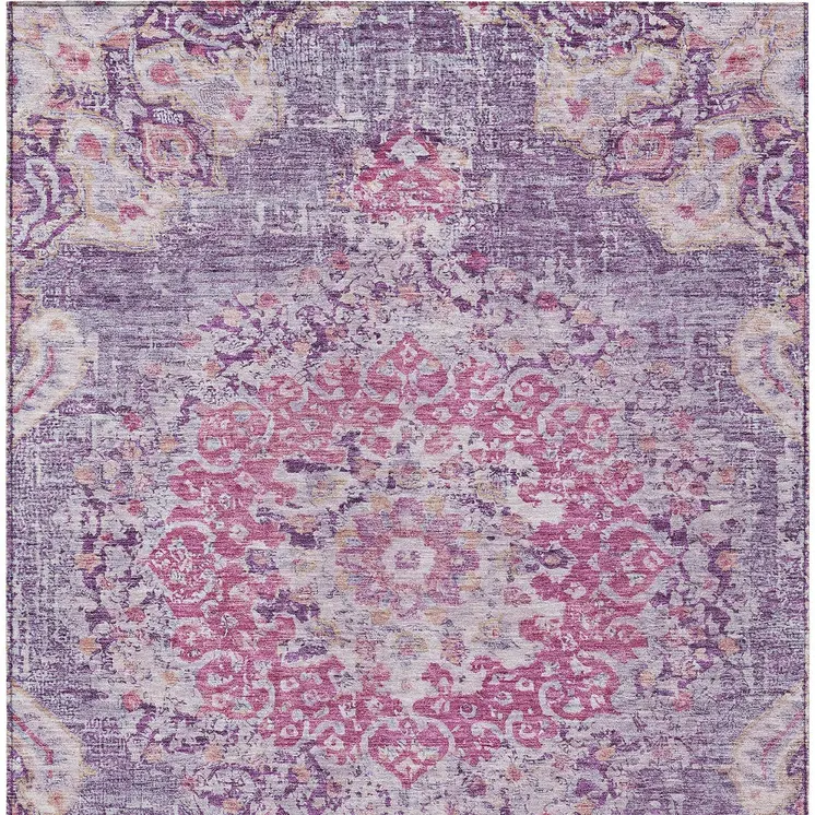 8' X 10' Purple Floral Medallion Washable Indoor Outdoor Area Rug