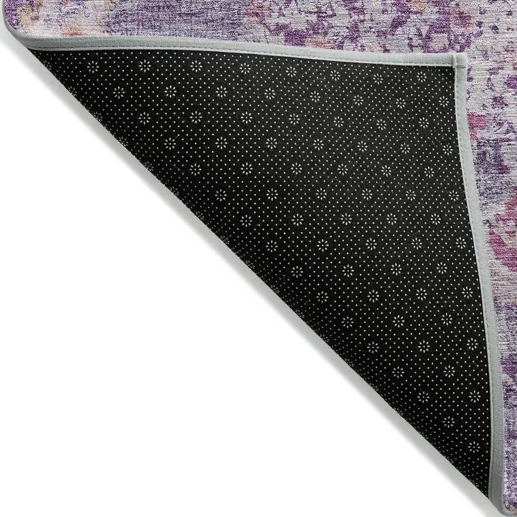 9' X 12' Purple Floral Medallion Washable Indoor Outdoor Area Rug