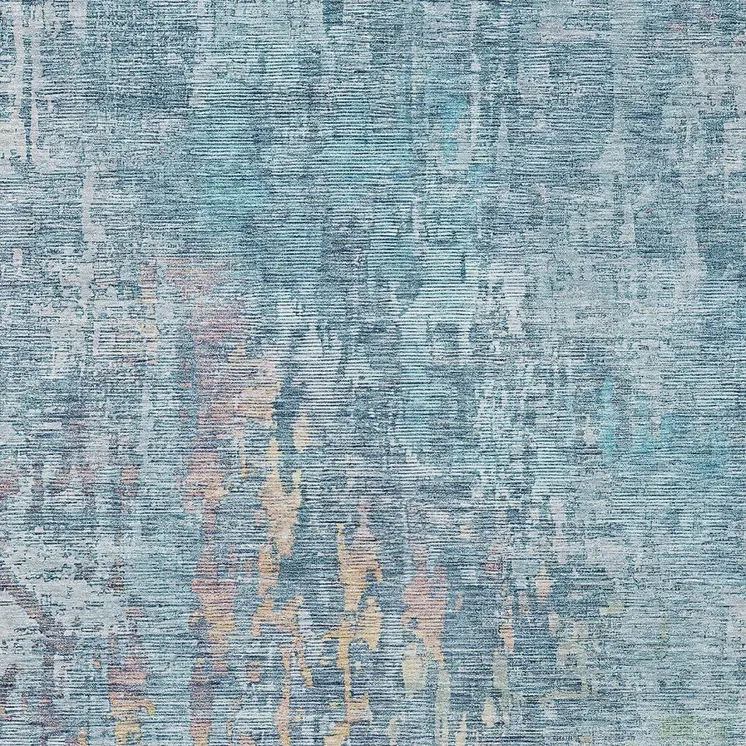 3' X 5' Blue Abstract Washable Indoor Outdoor Area Rug