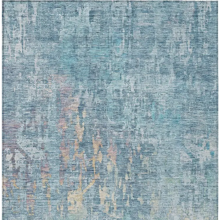 5' X 8' Blue Abstract Washable Indoor Outdoor Area Rug