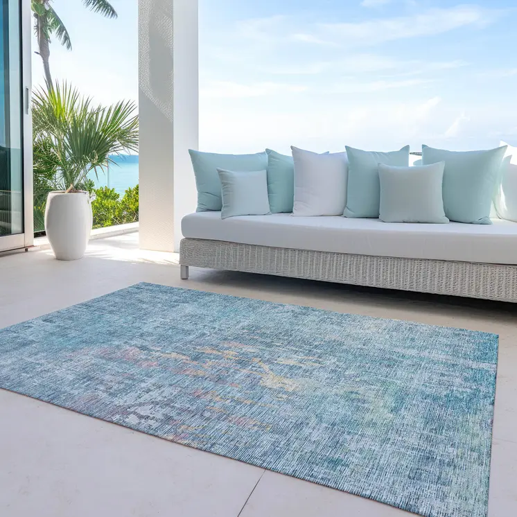 5' X 8' Blue Abstract Washable Indoor Outdoor Area Rug