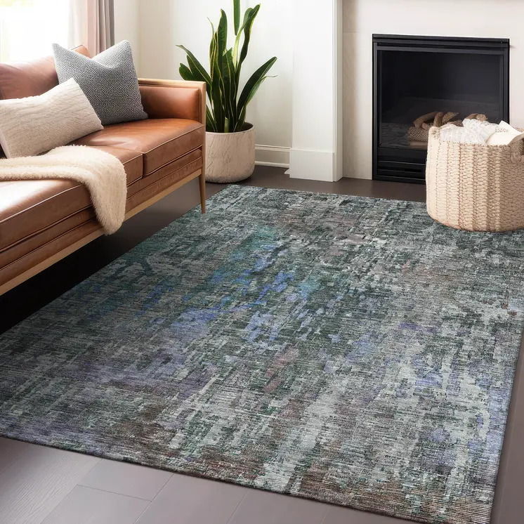8' X 10' Fern Green Abstract Washable Indoor Outdoor Area Rug